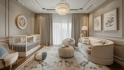 Beige-toned nursery decorates with elegance and calmness for baby's rest