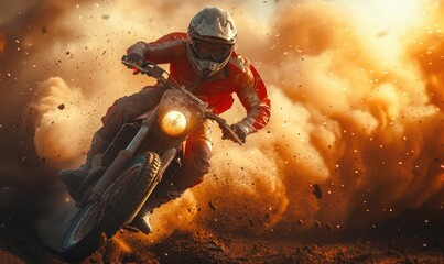 A speedway biker on a track is making a lot of dust - obrazy, fototapety, plakaty