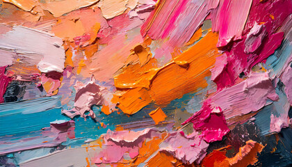 Abstract rough multi colored, pink tone, painting texture, oil brush stroke. Colorful art on canvas.