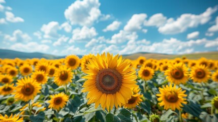 Field of Sunflowers With Setting Sun