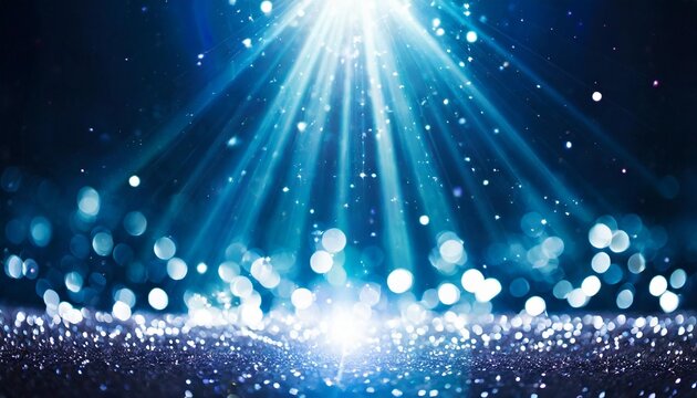 dark night glitter lights show on stage with bokeh elegant lens flare abstract background dust sparks background