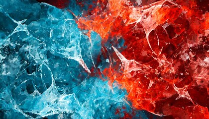 blue and red ice and fire background texture different kind of the elements fights each other two elements touch in the middle - obrazy, fototapety, plakaty