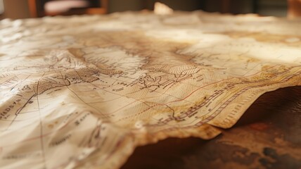 Vintage map with intricate details sprawled across a wooden surface