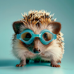 Hedgehog with swimming goggles