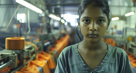8-year-old girl from Bangladesh/India working in a textile factory

