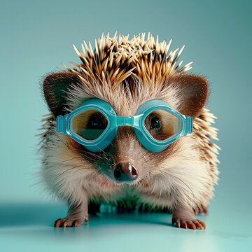 Hedgehog with swimming goggles