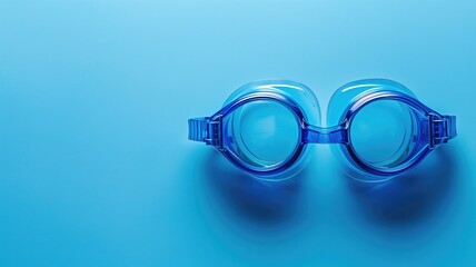 Vibrant blue swimming goggles on a matching blue background