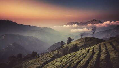 india south munnar nilgiris tea estate mountain hill top travel trekking clouds - obrazy, fototapety, plakaty