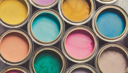open paint cans with pastel paint generated