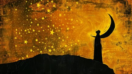 Silhouette of the dream of Joseph with the sun, moon, and stars bowing to him