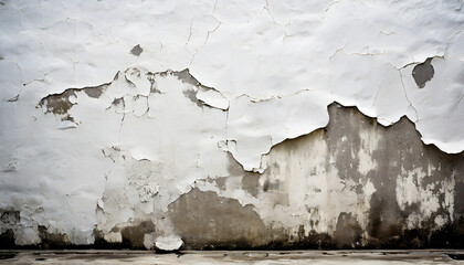 Old grungy wall with white peeling paint.