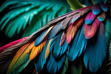 Obraz premium Colorful bird feathers background, parrot