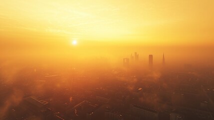 Distant View of a Polluted Cityscape Shrouded in Smog at Daybreak