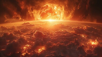 Apocalyptic Vision of a Fiery World Engulfed by Inferno Under a Darkening Sky