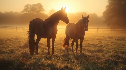 Horse Standing in Field at Sunset