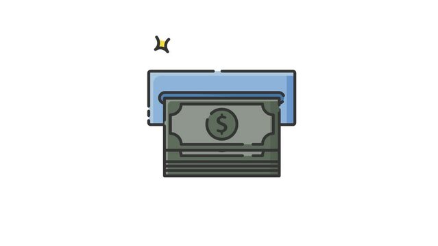 withdraw money from ATM icon animation isolated alpha channel video