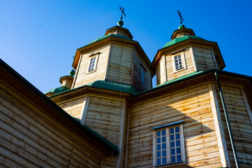 Old wooden church. Open-air museum of ukrainian architecture and culture. Pirogovo, Kiev, Ukraine.