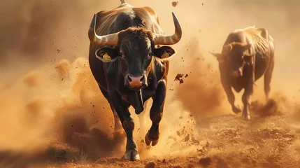 Zelfklevend Fotobehang angry bull running towards the camera © Zahid