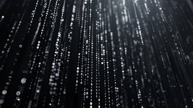 Binary code, pure black background, vertical screen, from top to bottom