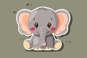 Adorable baby elephant illustration with big blue eyes and oversized ears