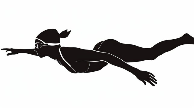 Full body clipart, side view silhouette woman freestyle stroke arm straight in front. Wearing a swim cap. show entire body