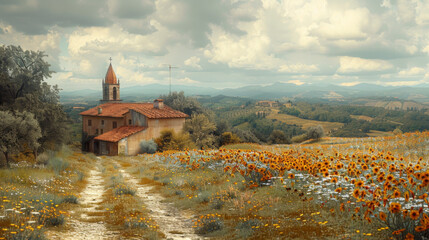 Tuscany Italy landscape - obrazy, fototapety, plakaty
