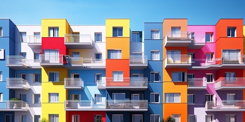 Colorful housing. A housing complex, apartment or multi-floor residential building with each unit in different colors.