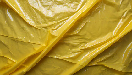 Yellow plastic bag texture background. Glossy polyethylene