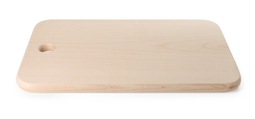 One wooden cutting board on white background