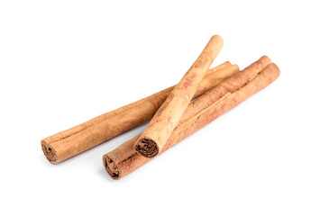 Three aromatic cinnamon sticks isolated on white