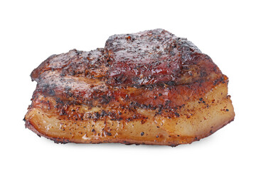 Piece of tasty baked pork belly isolated on white