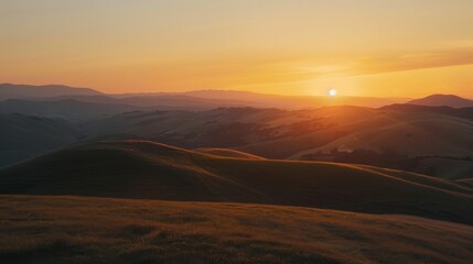 Sunset over rolling hills background