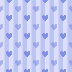 Blue and white vertical stripes and heart seamless background