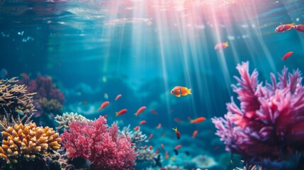 Underwater view of coral reef and fish background