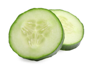 Slices of fresh cucumber isolated on white