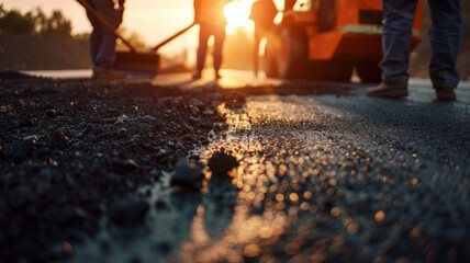 Worker repairing a road with industrial equipment.