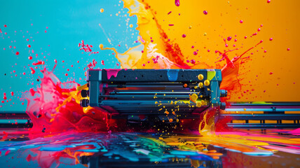 A vibrant multicolored ink splashing. - obrazy, fototapety, plakaty