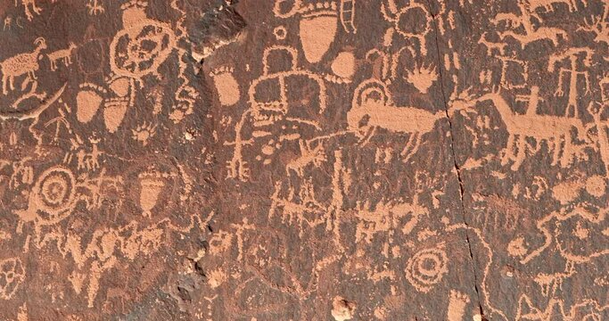Newspaper Rock carved rock historical monument with a large collection of petroglyphs Utah USA