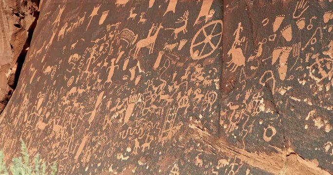 Newspaper Rock carved rock historical monument with a large collection of petroglyphs Utah USA