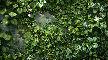 Naklejka premium Green Wall Covered in Leaves