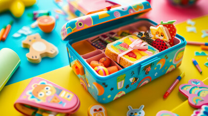 Fototapeta na wymiar Colorful children's lunchbox