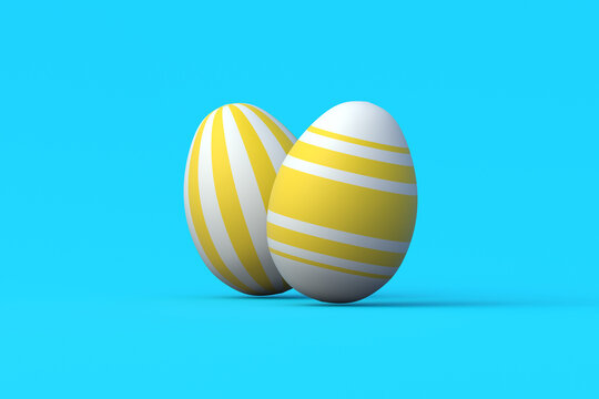 Easter eggs on blue background. Religious holiday. 3d render