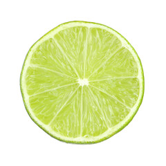 Slice of fresh green ripe lime isolated on white
