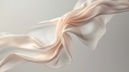 Graceful waves of luxurious silk fabric captured in motion, exhibiting a serene palette of peach and cream hues - obrazy, fototapety, plakaty