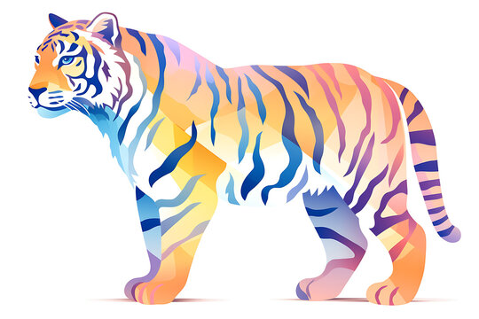 tiger, painted with a spectrum of vibrant colors