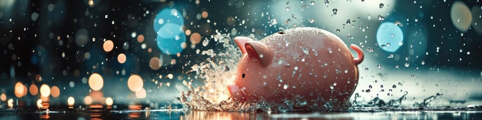 a piggy bank breaking open with a burst of financial symbols, symbolizing the potential for explosive growth in wise investments.