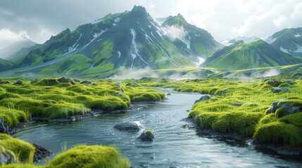 View of Landmannalaugar in the Fjallabak Nature Reserve, the Highlands of Iceland. - obrazy, fototapety, plakaty