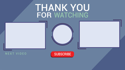 end screen, blue and light blue color palette, red subscribe button, 2 video's, 1 channel