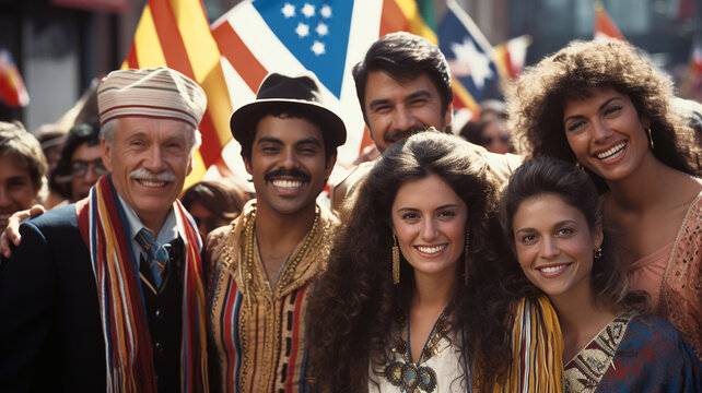 14 April Pan American Community Day symbol of unity of peoples, voluntary coming together, community. flags of different countries festive atmosphere, values and cultural aspects.