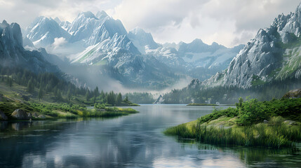 Fototapeta premium Mountain Lake Surrounded by Trees